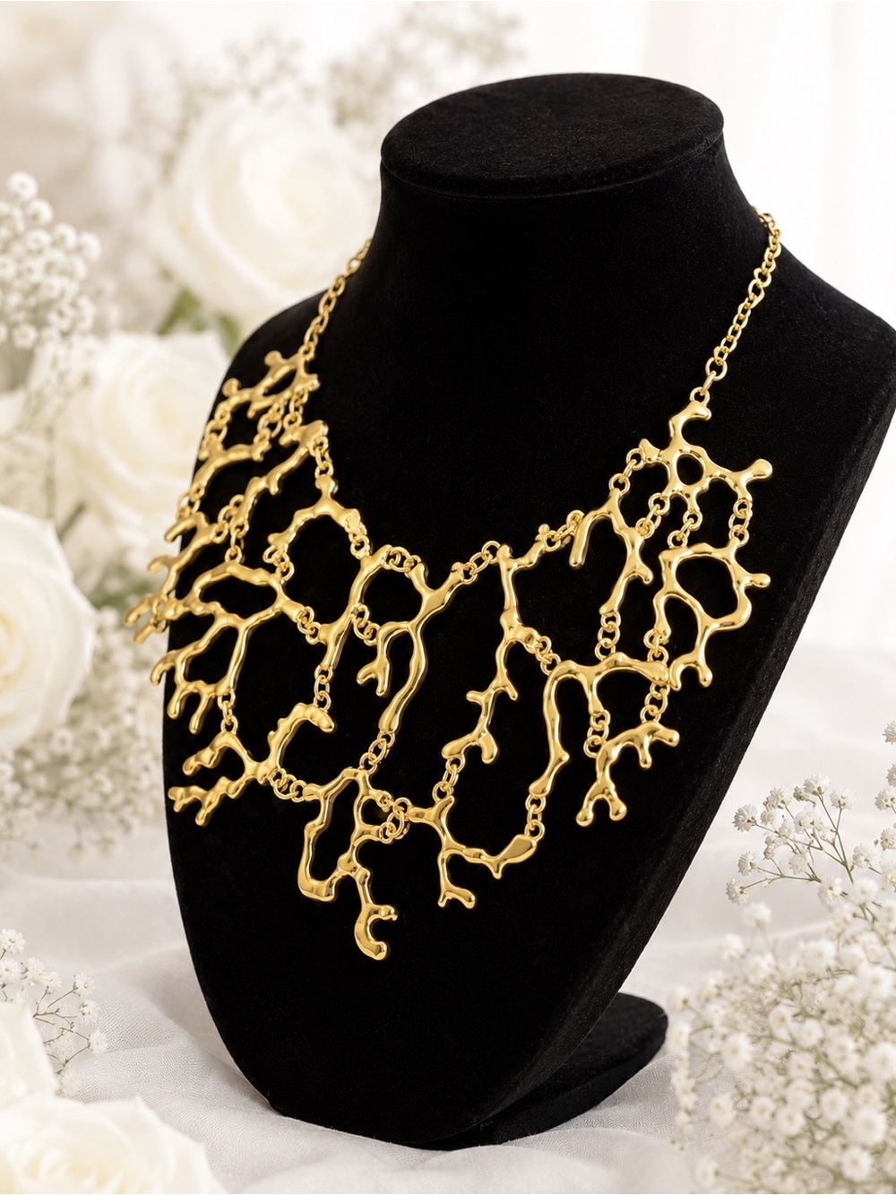Gold Coral Branch Statement Necklace - Women Jewelry - Picture 3 of 4